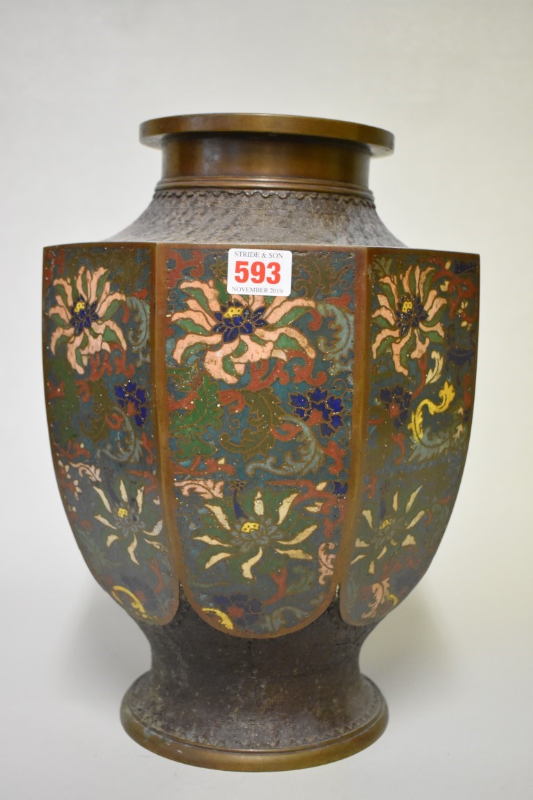 A large Chinese cloisonne enamel octagonal vase, 36cm high.