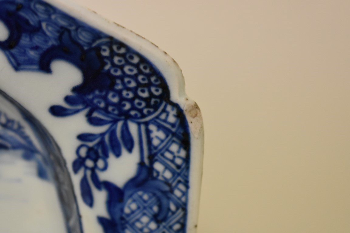 A Chinese blue and white meat plate, late 18th century, of shaped outline, 38.5cm wide. - Image 3 of 4