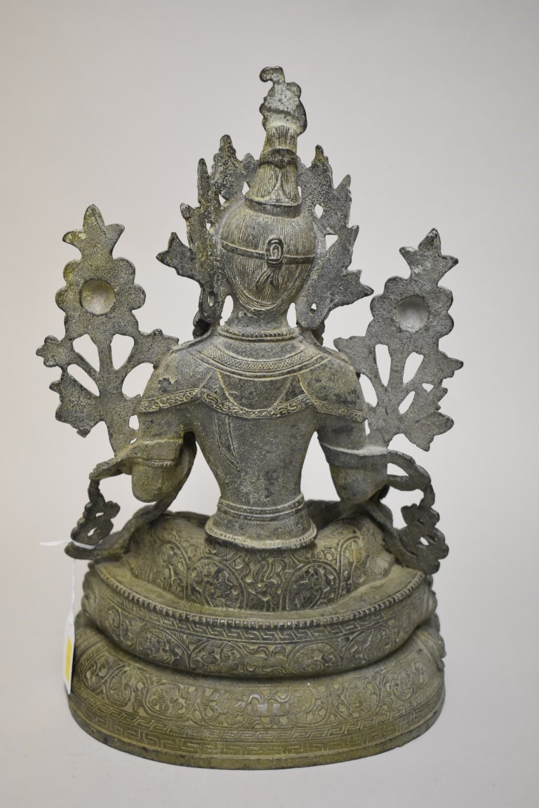 A large Sino-Tibetan bronze figure of Tara, probably 19th century, 38cm high. - Image 5 of 6