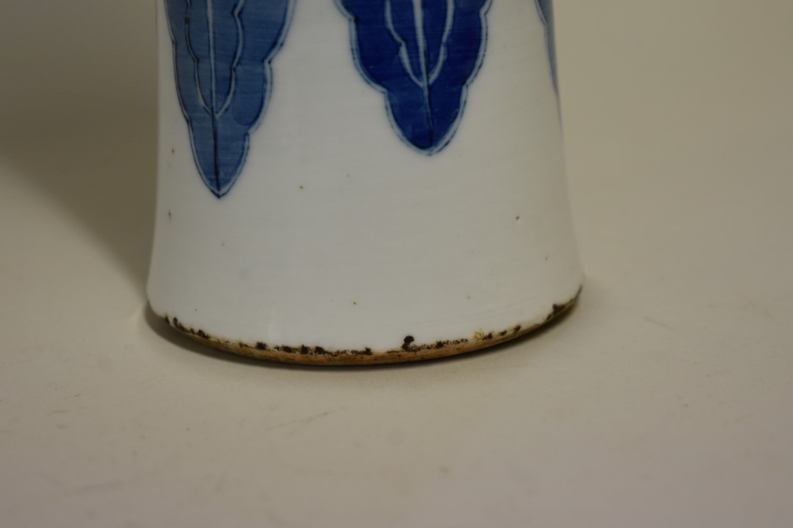 A Chinese blue and white gu vase, painted with a continuous scene of figures in a landscape above - Image 3 of 4
