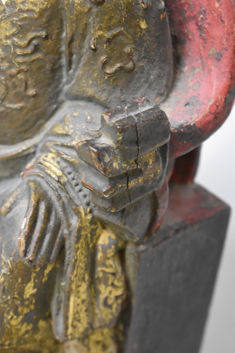 A Sino-Tibetan carved and painted wood seated figure, 30cm high. - Image 3 of 7