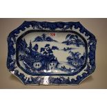 A Chinese blue and white meat plate, late 18th century, of shaped outline, 38.5cm wide.