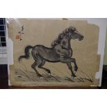 Chinese School, a cantering horse, a pair, each signed, monochrome watercolour, 32 x 43cm, unframed,