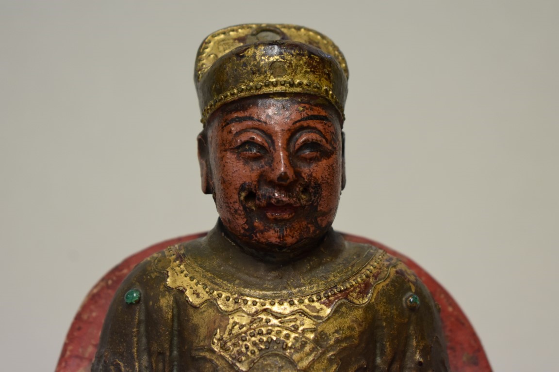 A Sino-Tibetan carved and painted wood seated figure, 30cm high. - Image 2 of 7