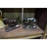 Two bronzed metal dogs, largest 16.5cm wide.