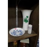 A Vienna porcelain vase, 24.5cm high; together with a Meissen onion pattern dish, 16.5cm wide; and