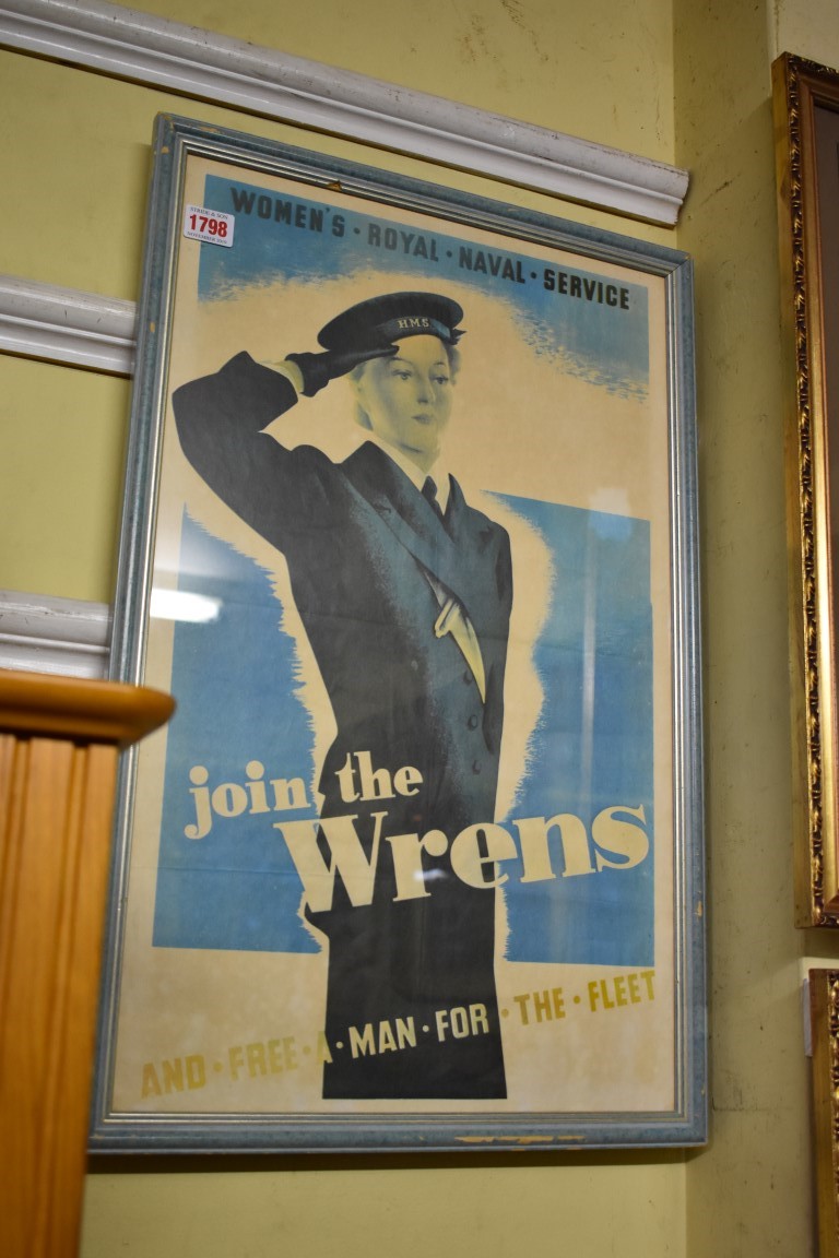 A Womens' Royal Naval Service 'Join the Wrens' poster, 56.5 x 35cm.