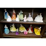 Fifteen Royal Doulton figures, (one a.f.).