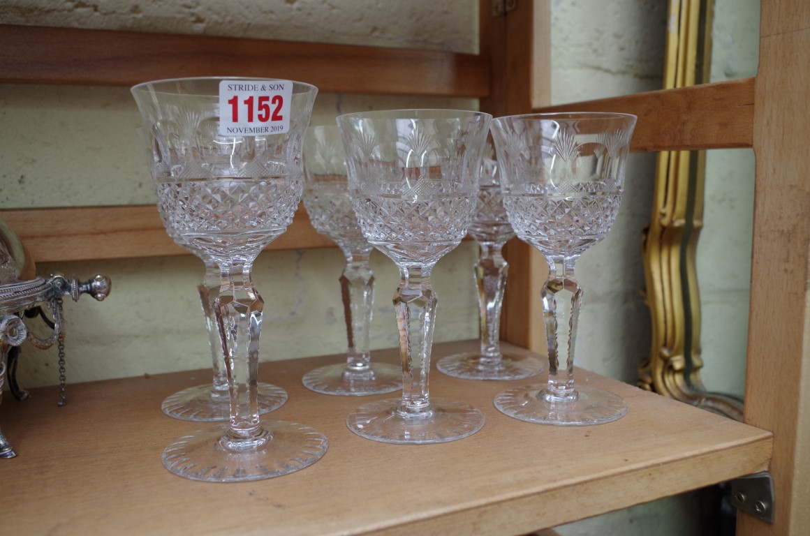A set of six wine glasses, (variations in height).