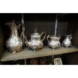 A Victorian silver electroplated four piece tea service, (variations to hot water jug).