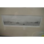 Rowland Langmaid, 'Portsmouth Harbour', signed and titled in pencil, etching, pl.9 x 32.5cm.