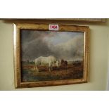 Arthur James Stark, ponies in a landscape, signed and indistinctly dated, oil on chamfered