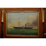 English School, 20th century, a paddle steamer, oil on board, 29 x 40.5cm, in a maple frame.