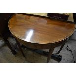 A good reproduction mahogany, rosewood crossbanded and line inlaid demi-lune card table, by Redman &