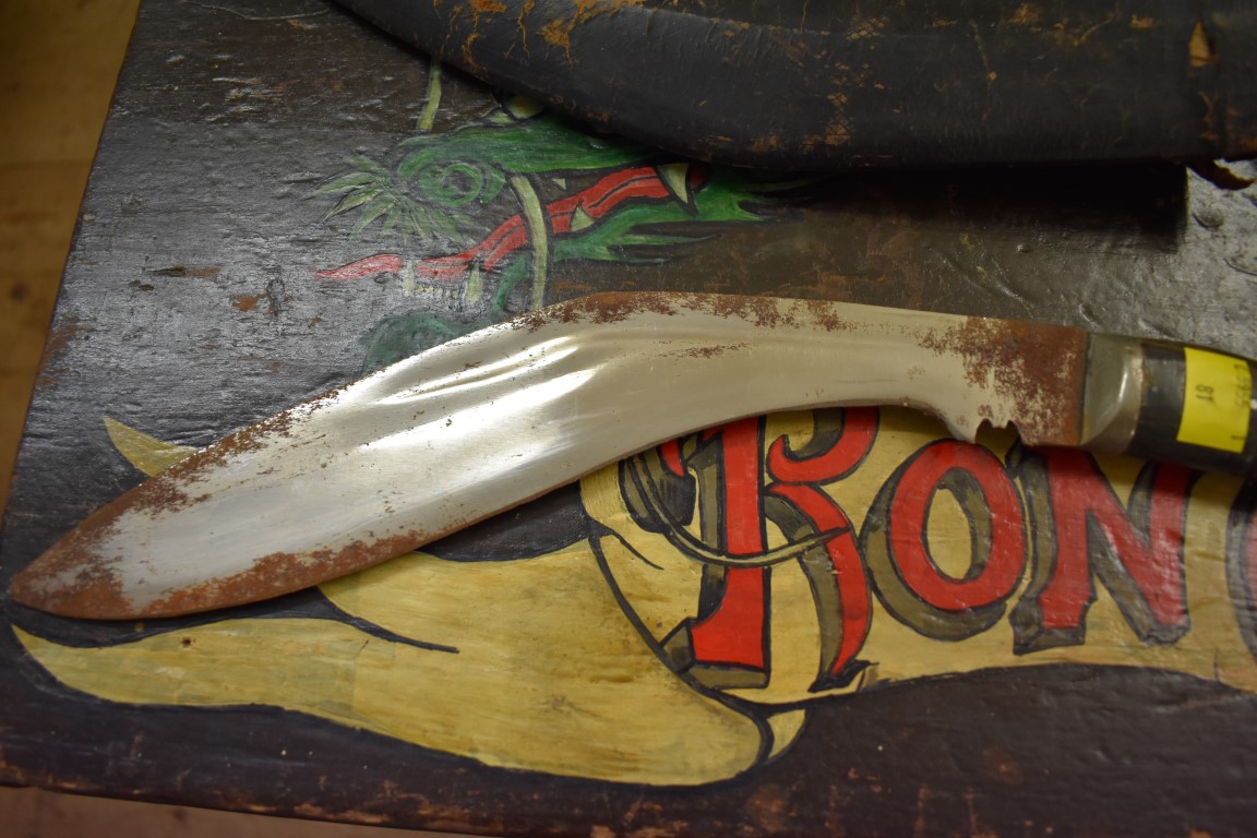 A kukri and sheath; together with an Indian carving knife and sheath; two old truncheons; and a - Image 5 of 6