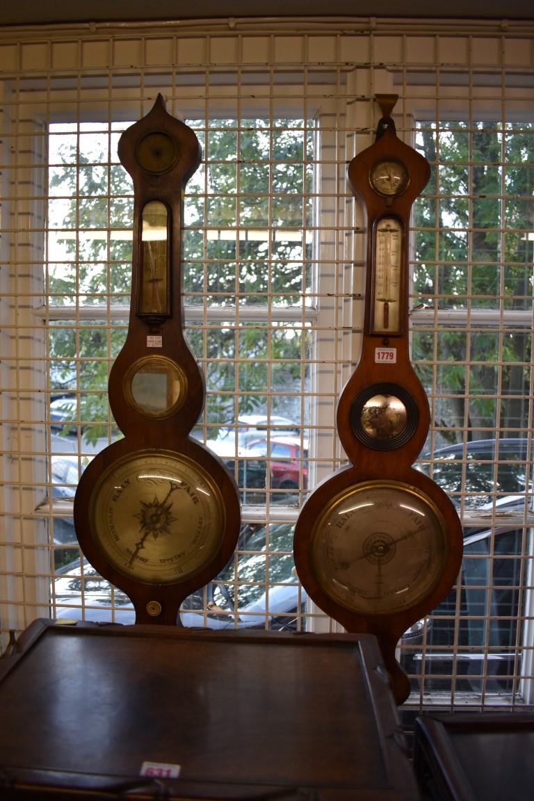 Two 19th century rosewood five dial banjo barometers, (one a.f.).