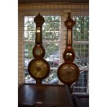 Two 19th century rosewood five dial banjo barometers, (one a.f.).