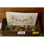 A collection of military buttons; together with a World War I silk postcard.