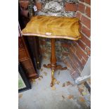 An antique birch and maple tripod table, with shaped top, 43.5cm wide.