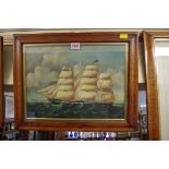 K O'Connell, a clipper, signed and dated '05, oil on board, 27 x 36.5cm, in maple frame.