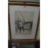 Frank Brangwyn, 'On Deck', en grisaille watercolour and gouache, 34 x 24cm.