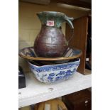 A studio pottery lustre bowl, by Honor Hussey, 33cm diameter; together with a Spode blue and white