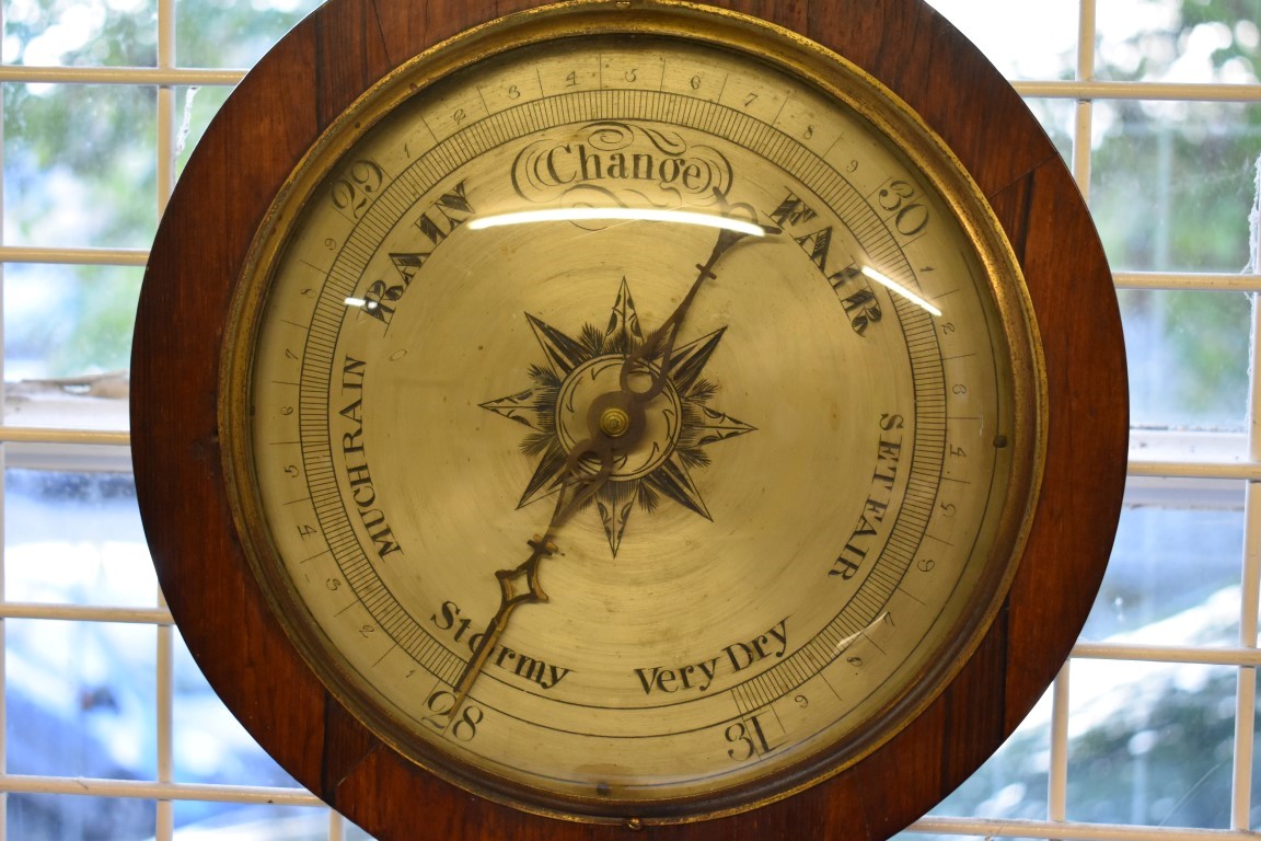 Two 19th century rosewood five dial banjo barometers, (one a.f.). - Image 3 of 5