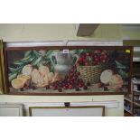 Arthur Dudley, still life of cherries and other fruit, signed, watercolour, 27 x 67cm.