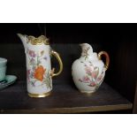 Two Victorian Royal Worcester blush ivory jugs, Nos 1229 and 1094, 18.5cm and 15.5cm high