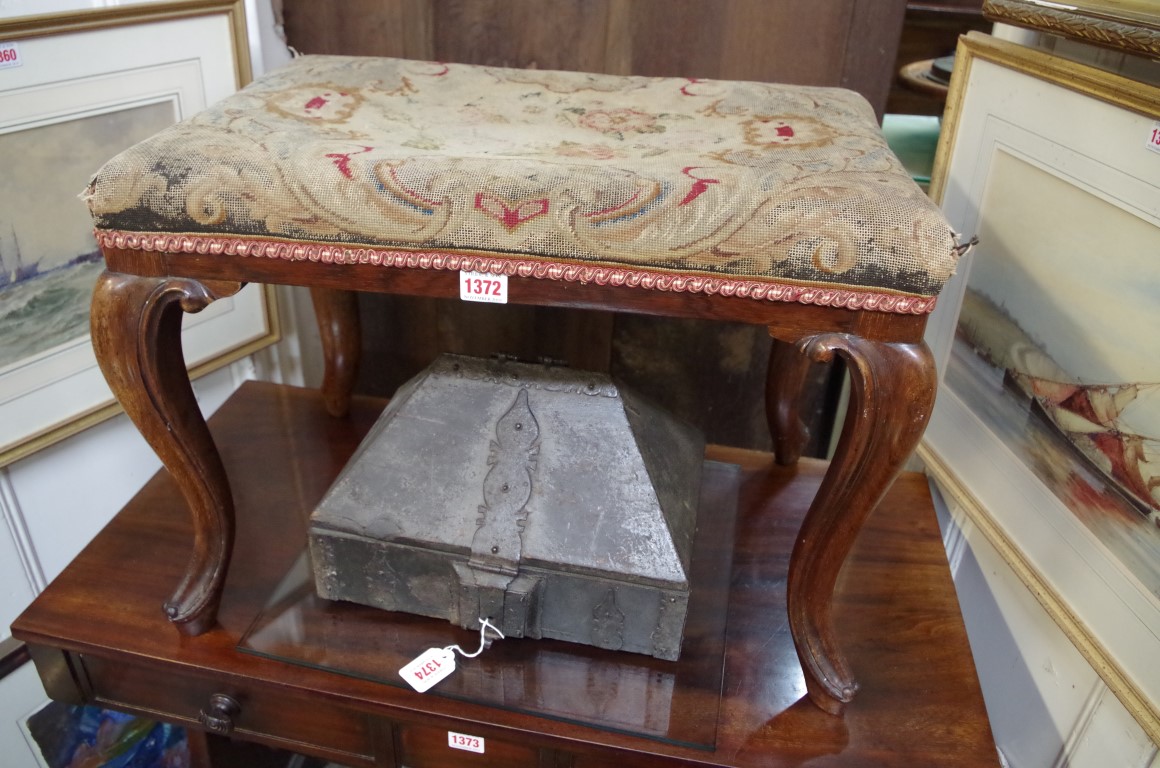 A Victorian rosewood and upholstered rectangular stool, 57cm wide.
