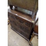 An old carved oak chest of drawers, 78.5cm wide.