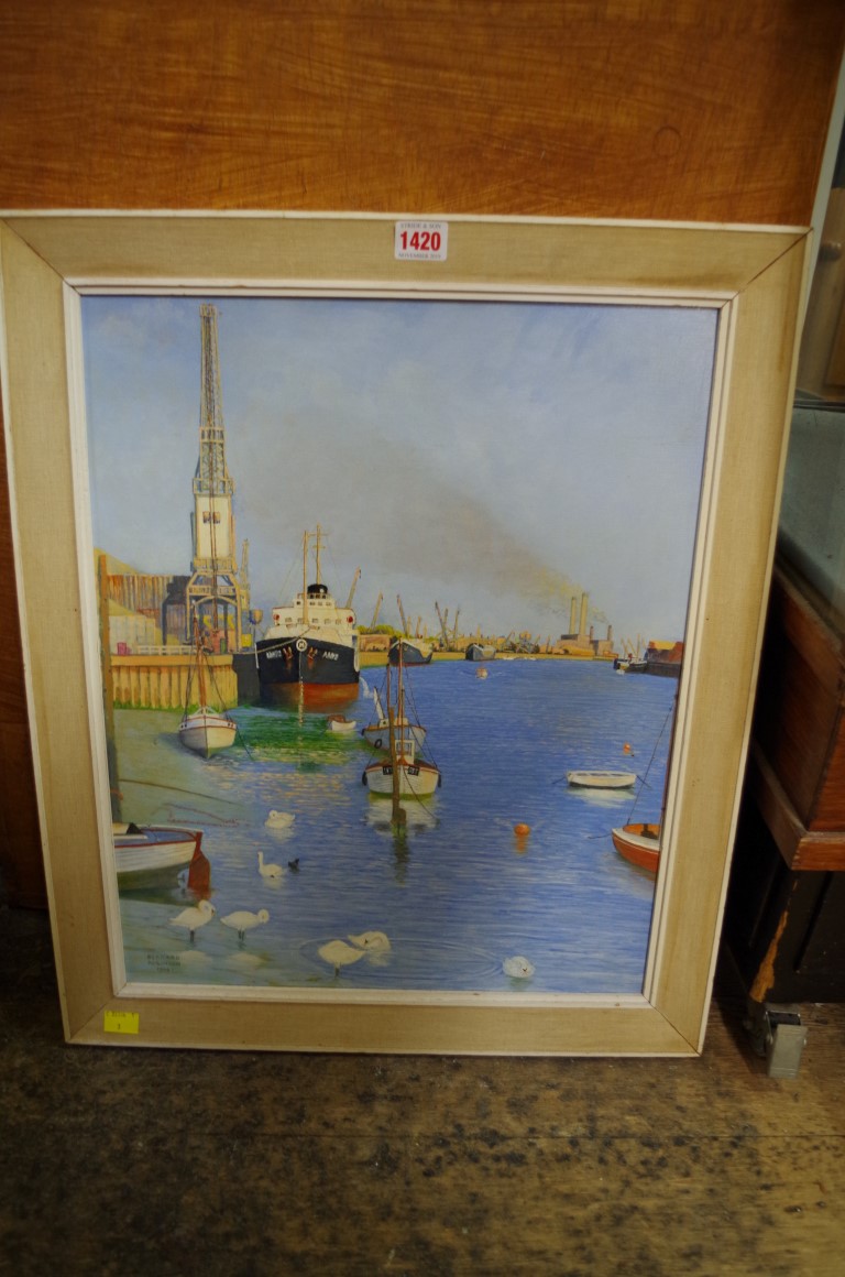 Bernard Robinson, 'Evening - Shoreham Harbour', signed and dated 1969, oil on artist's board, 49 x