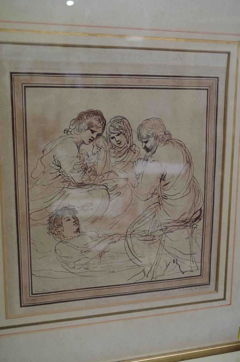 After James Basire, old master style print of four figures, pl.24 x 22cm.