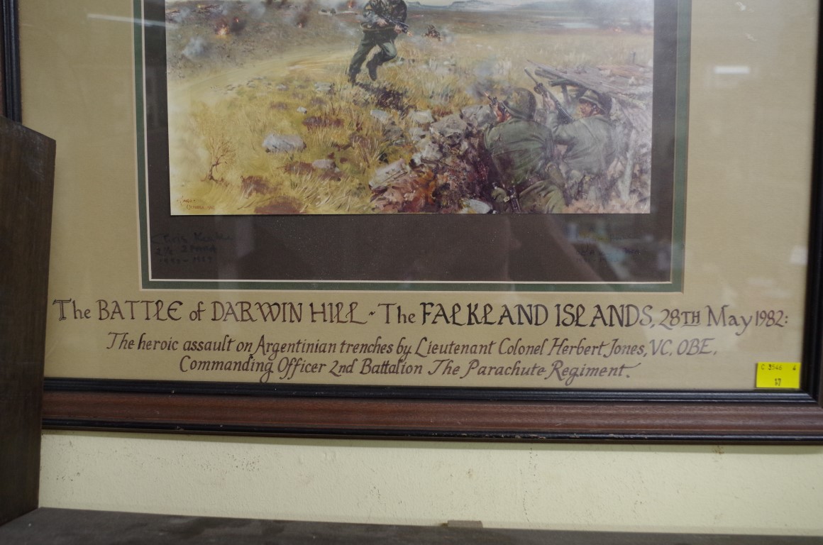 After Terrence Cuneo, 'The Battle of Darwin Hill, Falkland Islands', inscribed and dated to the - Image 2 of 2
