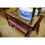 An antique mahogany table, with three frieze drawers, 114cm wide.