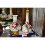 Two small Royal Worcester vases, circa 1912 and 1914, each painted with roses, largest 13cm high.