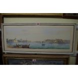 Joseph Galea, 'Valetta Harbour, Malta', signed and dated 1958, watercolour, I.19.5 x 60.5cm.
