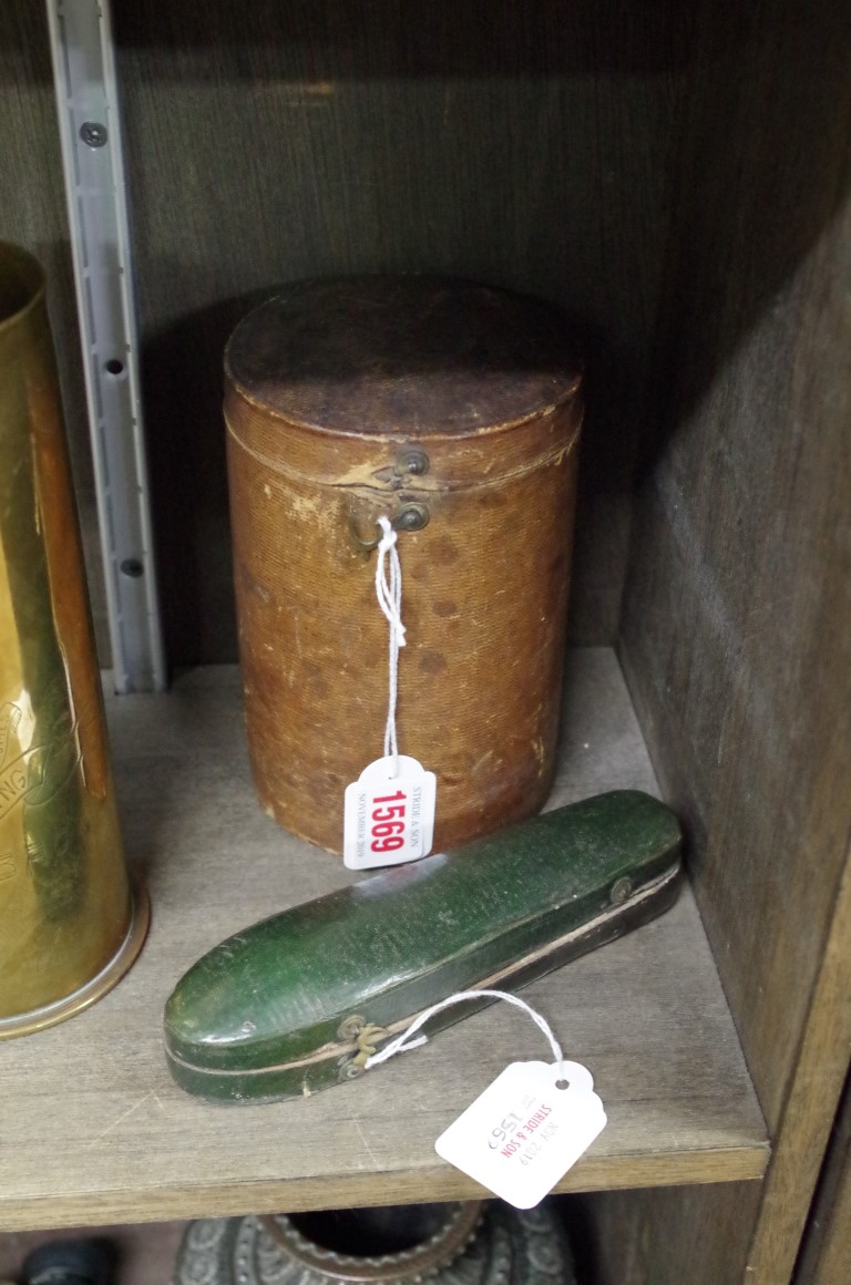 A late 18th/early 19th century French leather cylindrical case, the kid lined interior with label