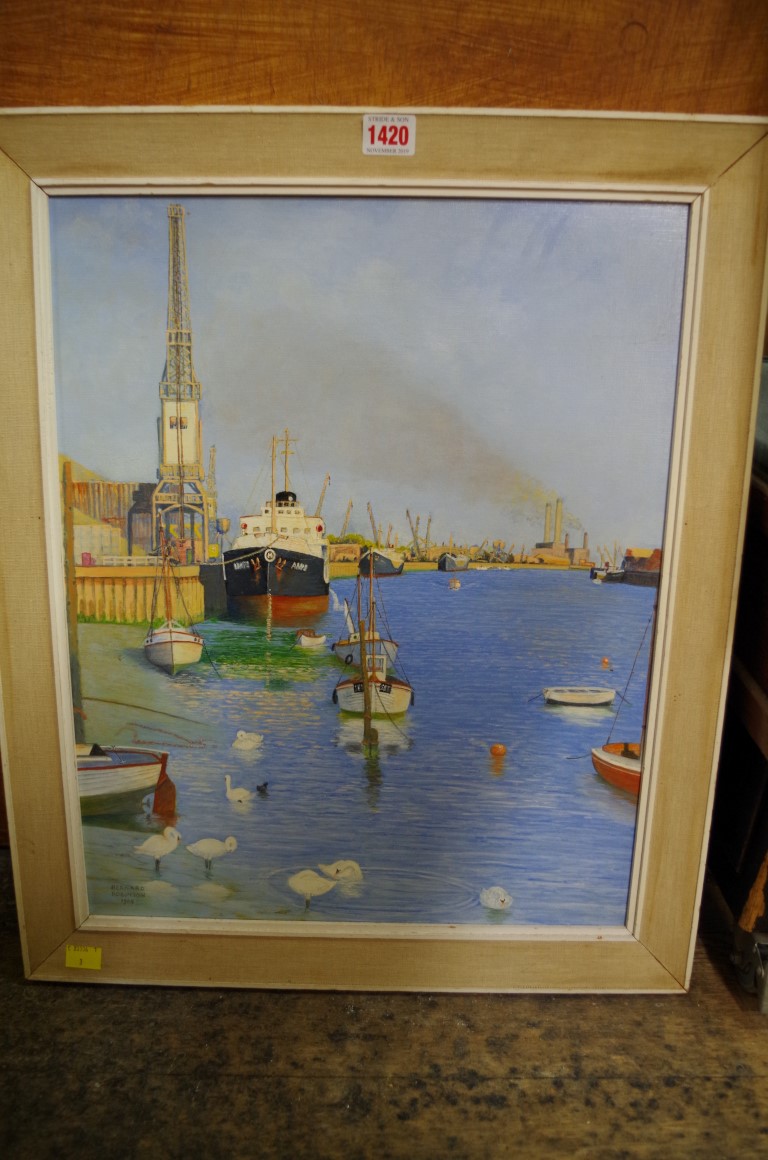 Bernard Robinson, 'Evening - Shoreham Harbour', signed and dated 1969, oil on artist's board, 49 x - Image 2 of 3