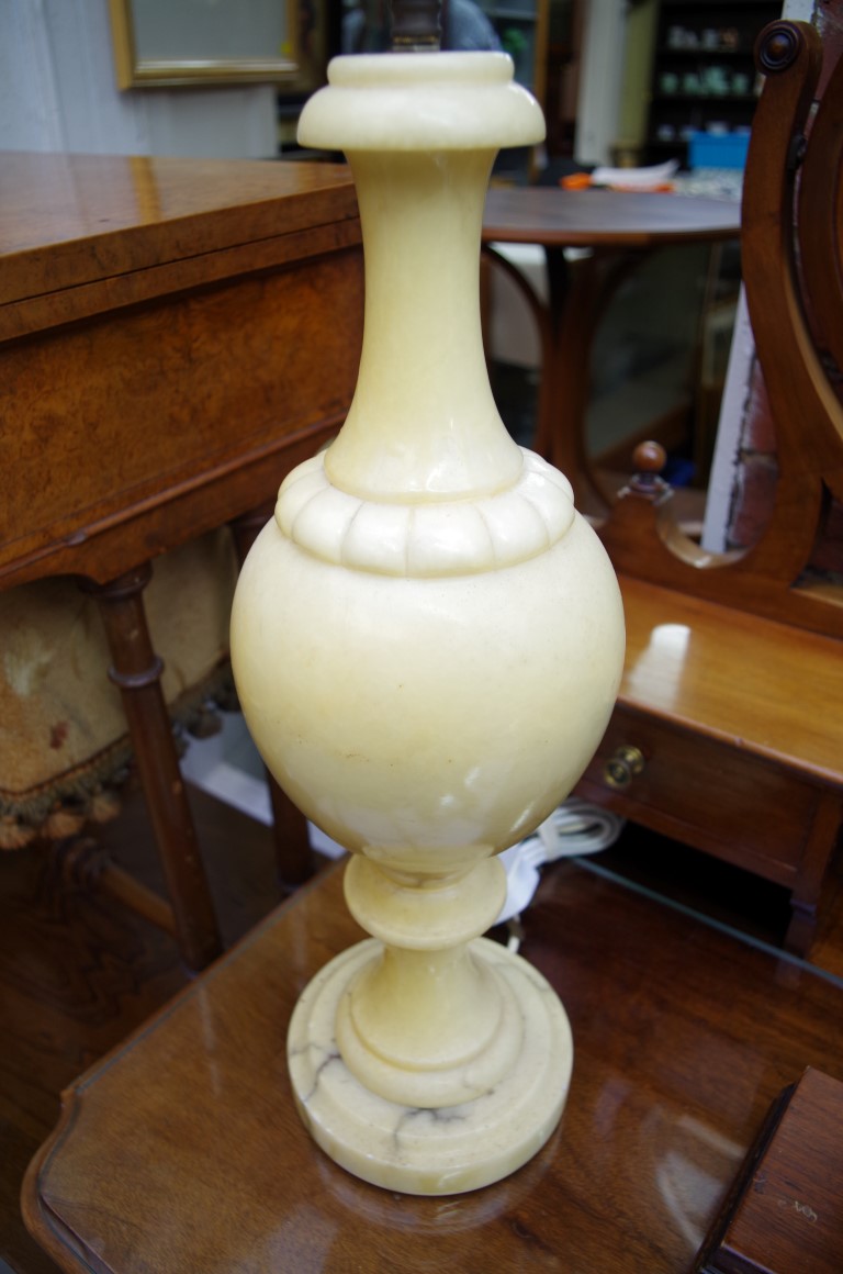 A large pair of alabaster table lamps, height excluding fitting 50cm. - Image 2 of 2