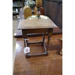 A miniature mahogany joint stool, 18cm wide.