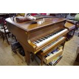 A Challen mahogany baby grand piano, length including keyboard 140cm; together with duet stool.