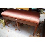 A mahogany and upholstered duet stool, 89.5cm wide.