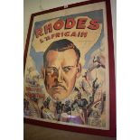 A vintage Belgium 'Rhodes L'Africain' film poster, 83 x 61cm, framed.