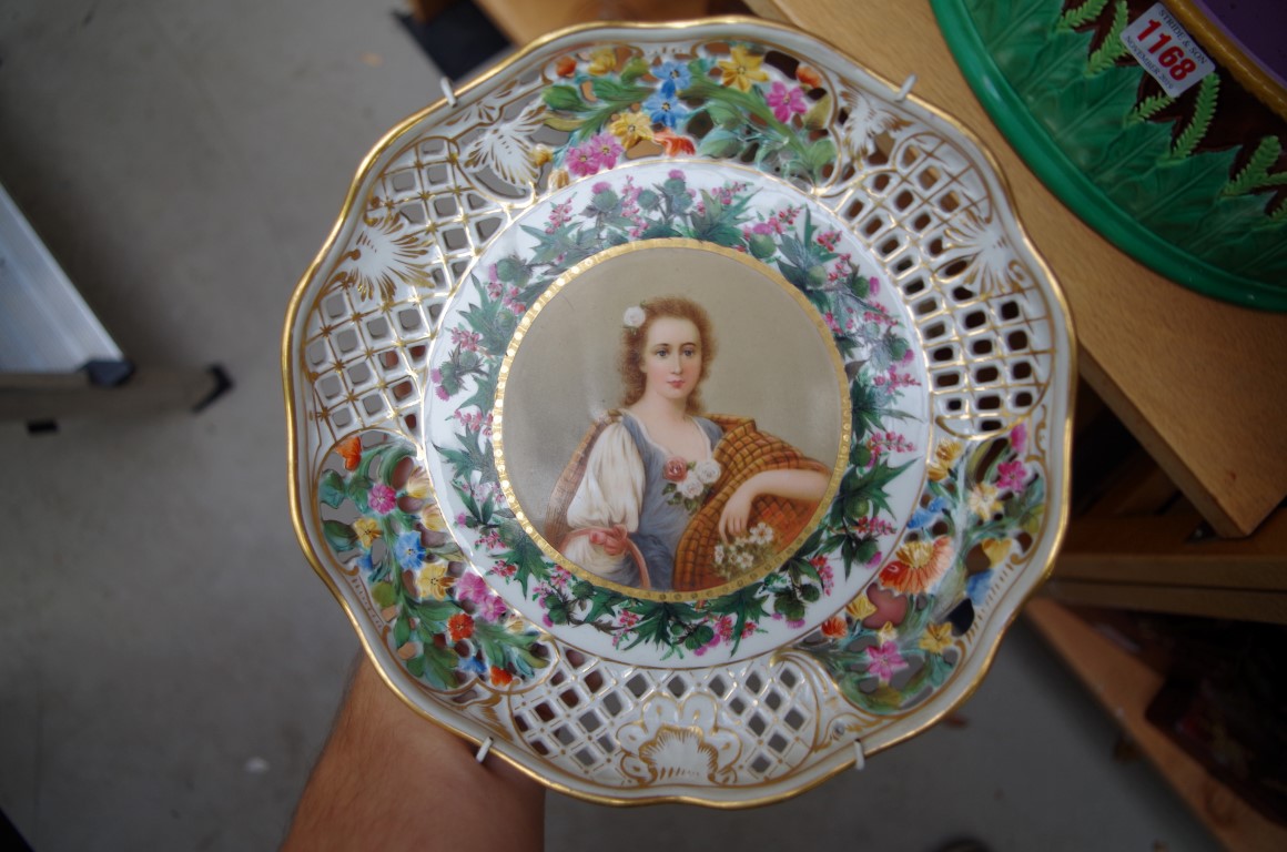 A Victorian George Jones majolica game dish, 29.5cm wide; together with a Vienna style 'Floral - Image 2 of 4