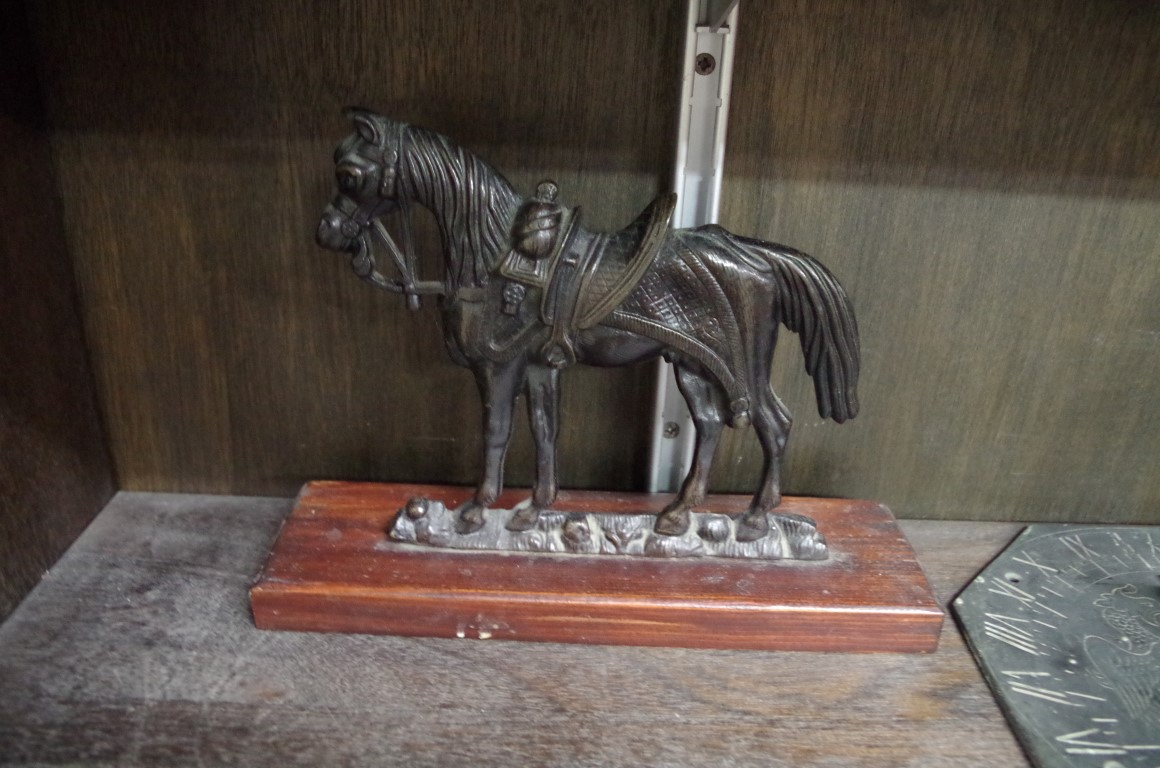 A pair of bronze flatback horses, one stamped 'Crowley & Co, Manchester', 16cm high, on wood stands. - Image 2 of 2