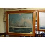 English School, 'HMS Foxglove', oil on canvas, 37.5 x 47cm, in maple frame.