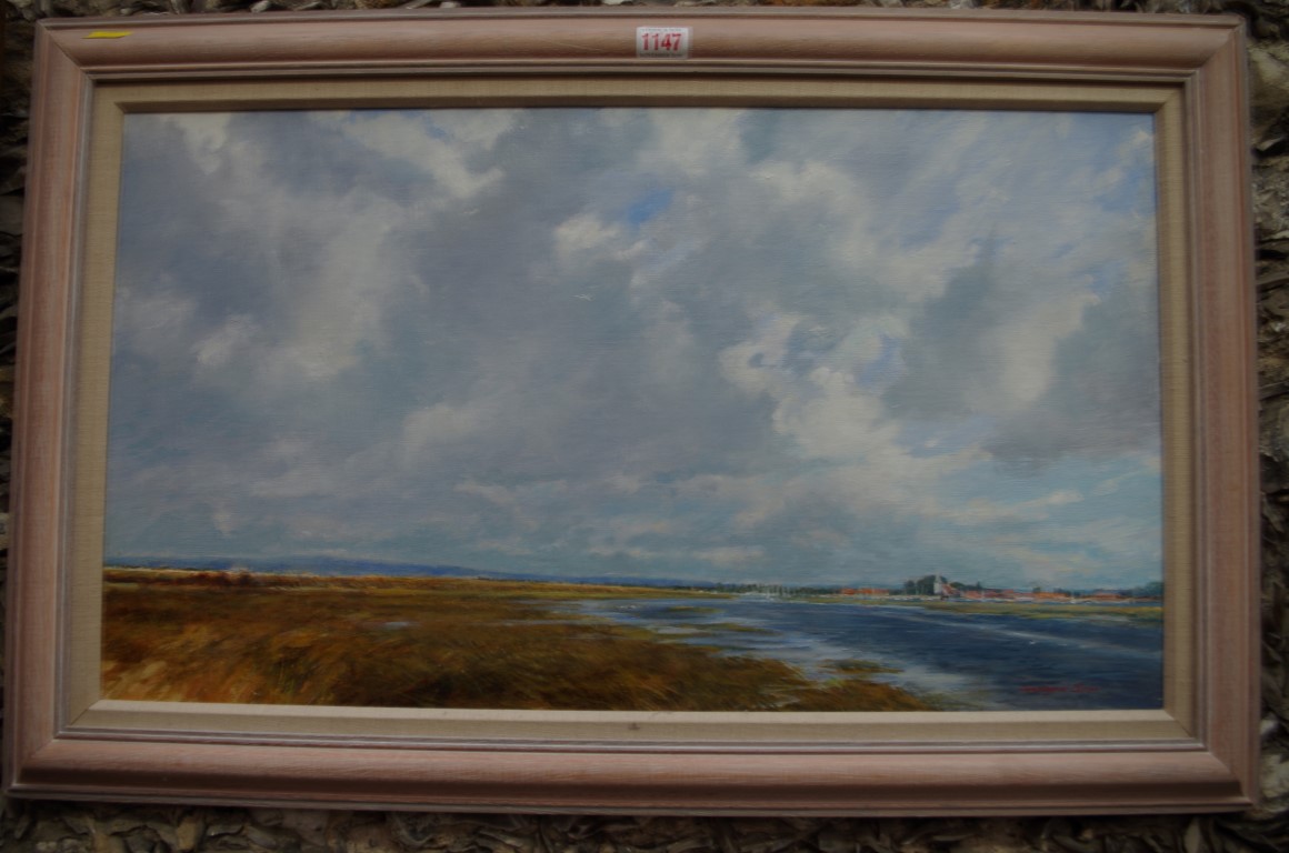 Christopher Baker, 'Bosham', signed, oil on canvas, 37 x 65cm; together with another view from 'Bury