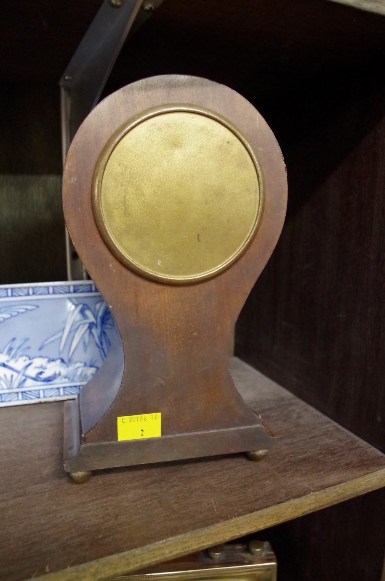 An Edwardian mahogany and chequer strung balloon timepiece, 24cm high. - Image 2 of 3