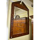 An antique Dutch marquetry framed wall mirror, 93.5 x 60.5cm.